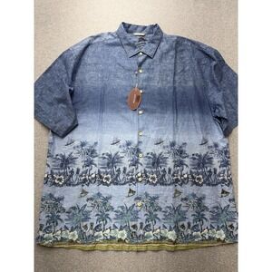 Tommy Bahama Shirt Mens 3XT Blue Luau Sunset Hawaiian Camp Button Up‎ Tall Hemp